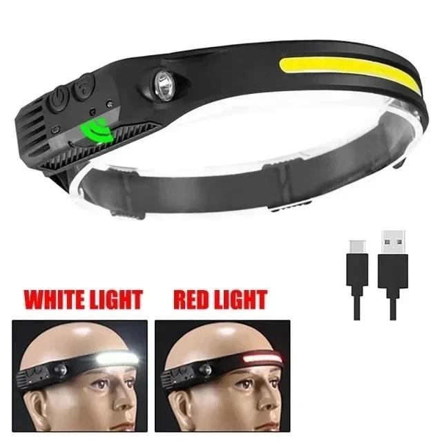 USB Rechargeable Head Torch Induction Headlamp COB LED Sensor Head Lamp Built-in Battery Flashlight 10 Lighting Modes Headlight