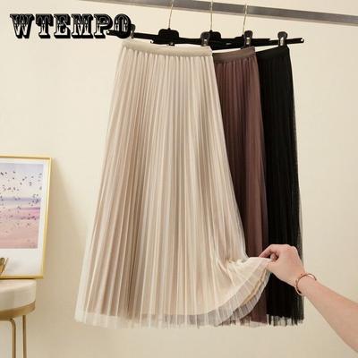 Elegant Women Tulle Skirt Korean Fashion Mesh White A Line Ladies Pleated Skirt Summer Chic High Waist Black Party Faldas