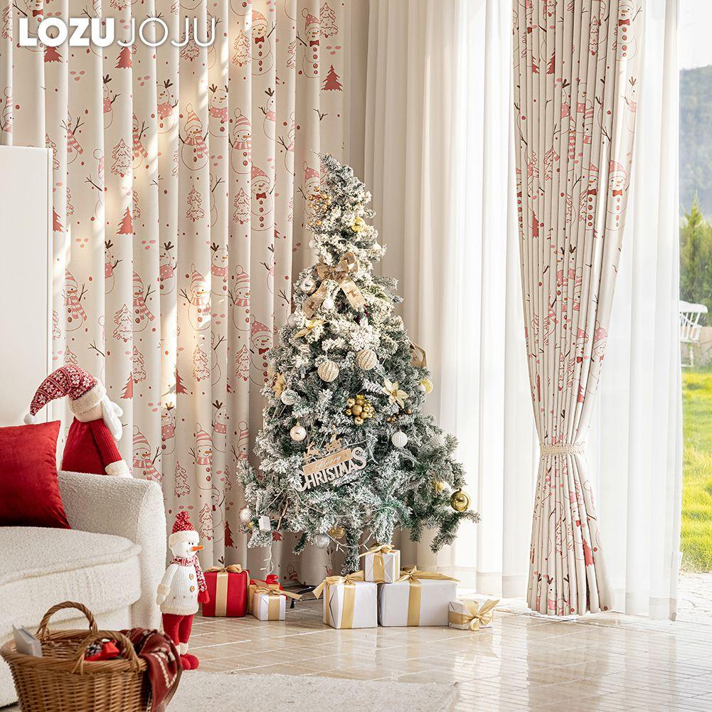 1PC LOZUJOJU Christmas Blackout Curtains Snowman Christmas Tree Pattern Printed Curtains for Bedroom Living Room Balcony Window for Home Decor