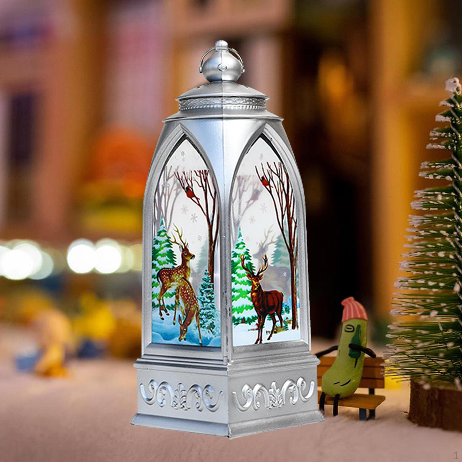 

Christmas Lantern LED Ornament Table Lamp Warm Yellow Snowman Snow Elk for Decoration Tabletop Elk Silver L