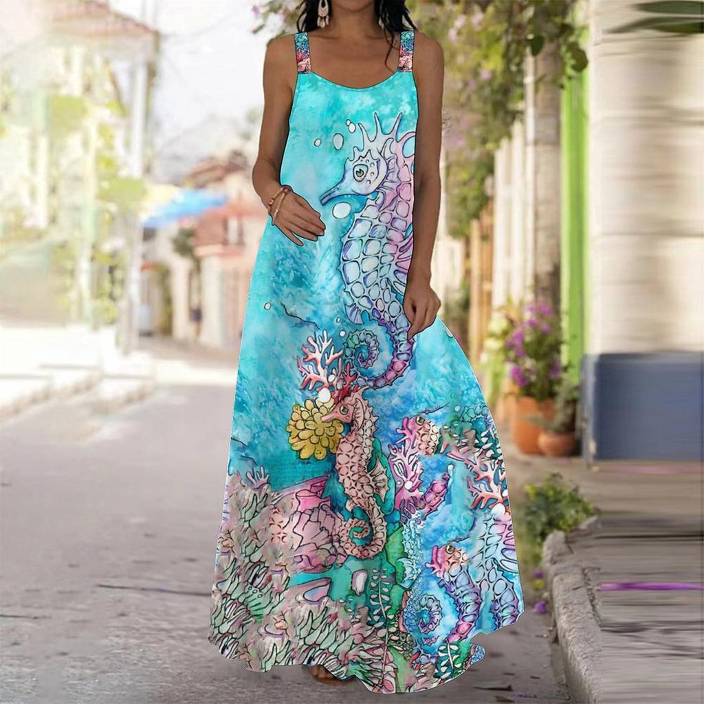 Vestito Sottoveste da Donna Maxi Lungo con Stampa Floreale Primavera & Estate Tempo Libero Vacanza