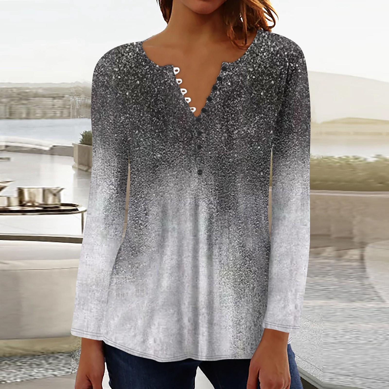 

Жіноча повсякденна футболка з довгим рукавом і вільними ґудзиками S