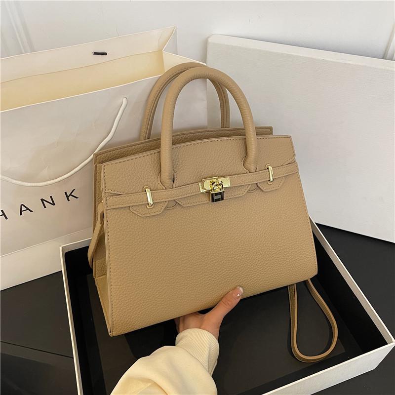 New High-end Lychee Pattern Small Lock Platinum Bag Portable Shoulder Oblique Span Trendy Women's Bag