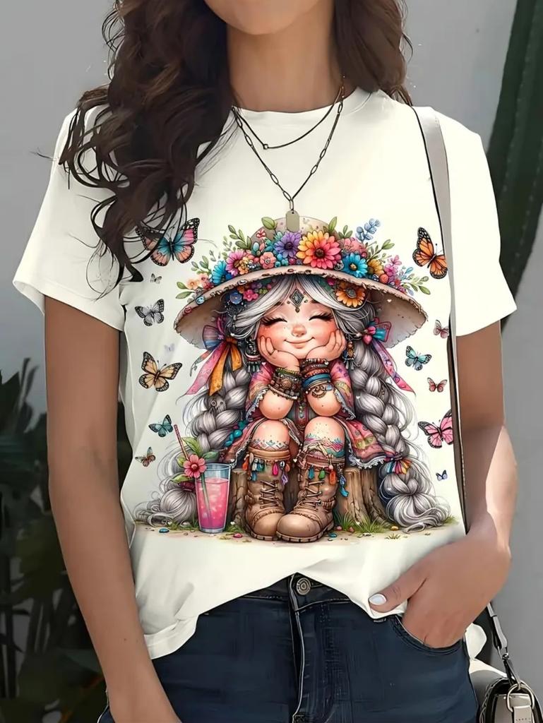 Girl Clothes Cute Cartoon Girl 3D Print Summer Casual Short Sleeve Fashion O-Neck Kids Top Trendy Streetwear Children's Clothing