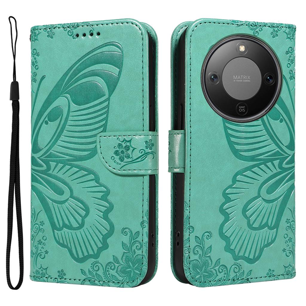 For Honor Magic8 Lite 5G/X9d 5G/X70 5G Case Butterfly Pattern PU Leather Folio Flip Phone Cover -  Blue