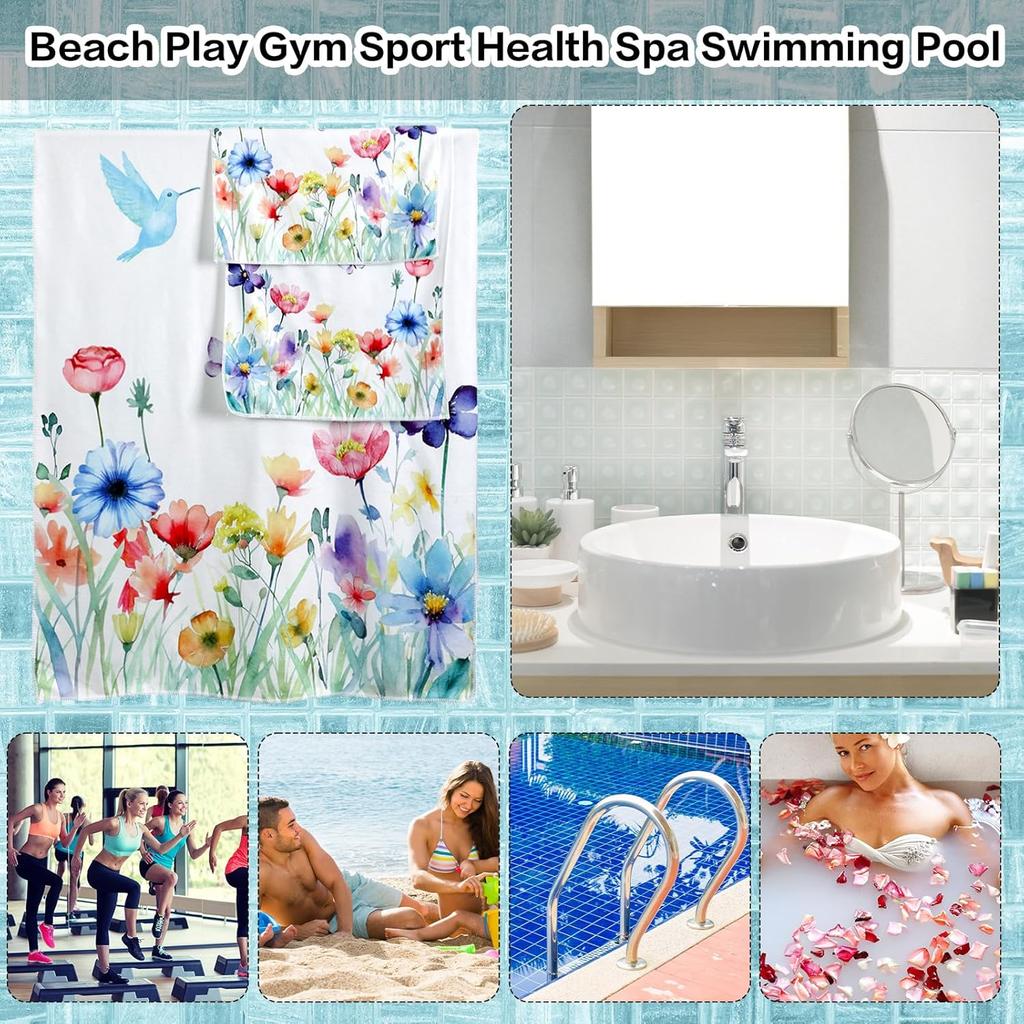 Set of 6 Floral Towel Set Includes 2 Bath Towels 2 Hand Towels 2 Washcloths, Soft Absorbent Hand Towels Decorative Guest Towel Bathroom Towel Set, 3