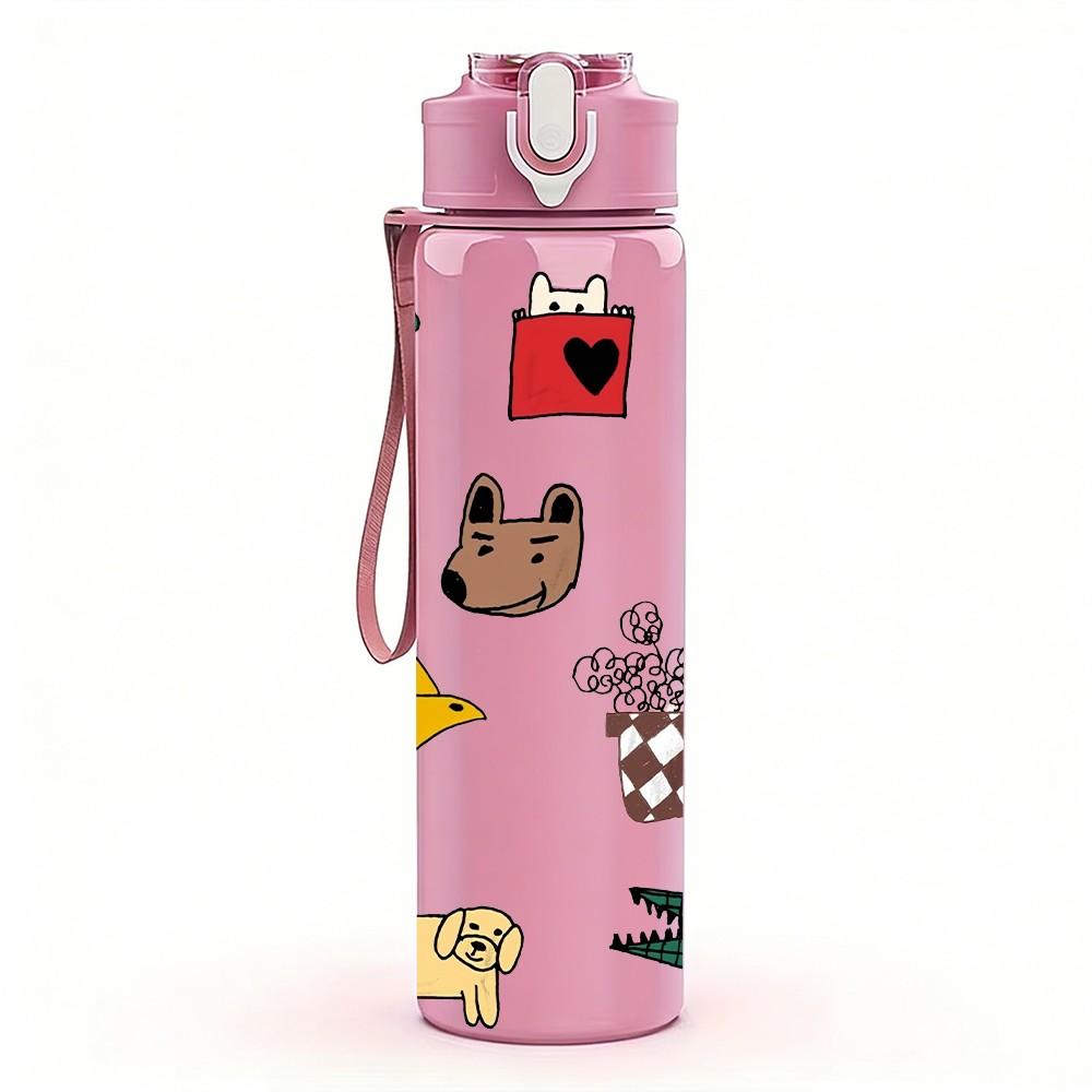 1PC Gift Toy Element Collage Print 750ml Color Plastic Sports Water Bottle Leakproof Flip Straw Lid Suitable for Sports Office Home Use