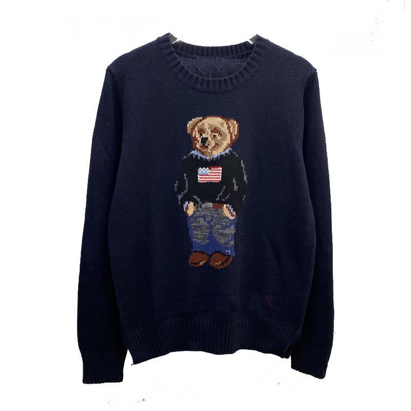 Damen Jacquard Wollmischpullover mit gesticktem Cartoon-Bär-Design
