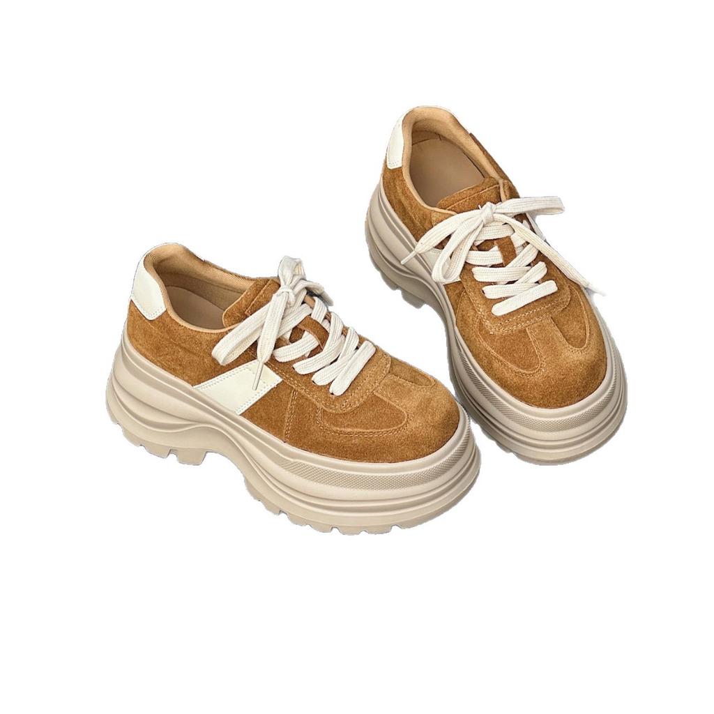 2025 New Autumn Leather Platform Small Height Increase Casual Shoes Dad Shoes Women's Lace-up Forrest Gump Shoes Sports Shoes