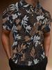 Men'S Short-Sleeved POLO Shirt, Flat Digital Printing Pattern - No Texture - Brown Floral Leaves And Plant Prints On a Black Background, Fashionable