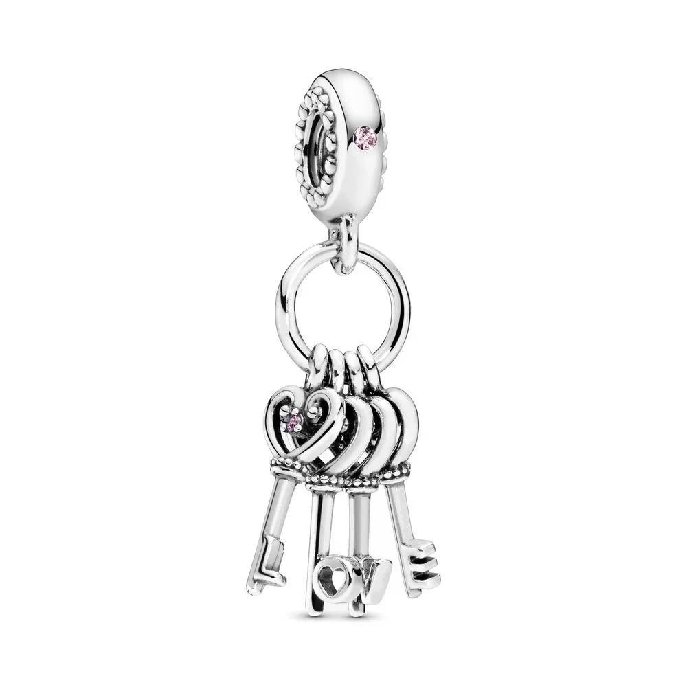 Charms Lucchetto Chiave in Argento 925 Ciondoli a Forma di Cuore per Bracciale Gioielli Fai da Te Regalo