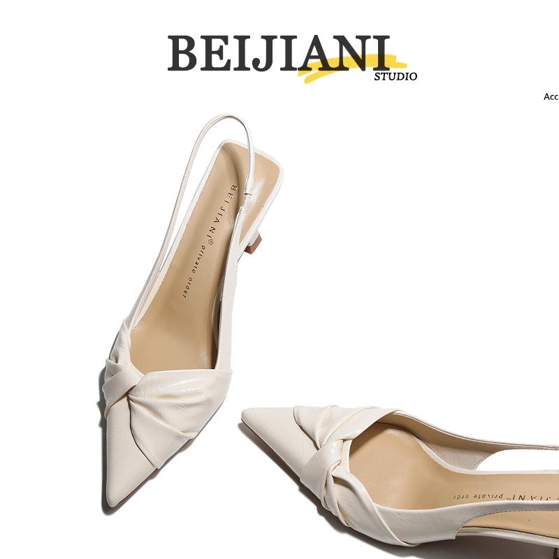 BEIJIANI Knotted Pointed Toe Stiletto Heel Women's One-Strap Sandals