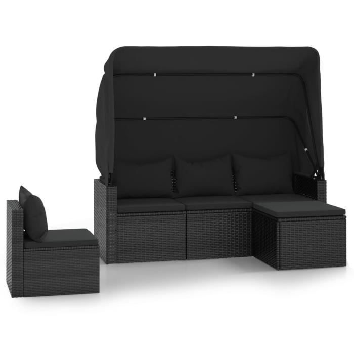 VidaXL Ensemble de canapés de jardin 4 pcs et coussins noir poly rotin 3186648