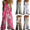 Women's Floral Printed Wide Leg Jumpsuit Sleeveless Button Front Romper Summer Casual Loose Overall with Pockets