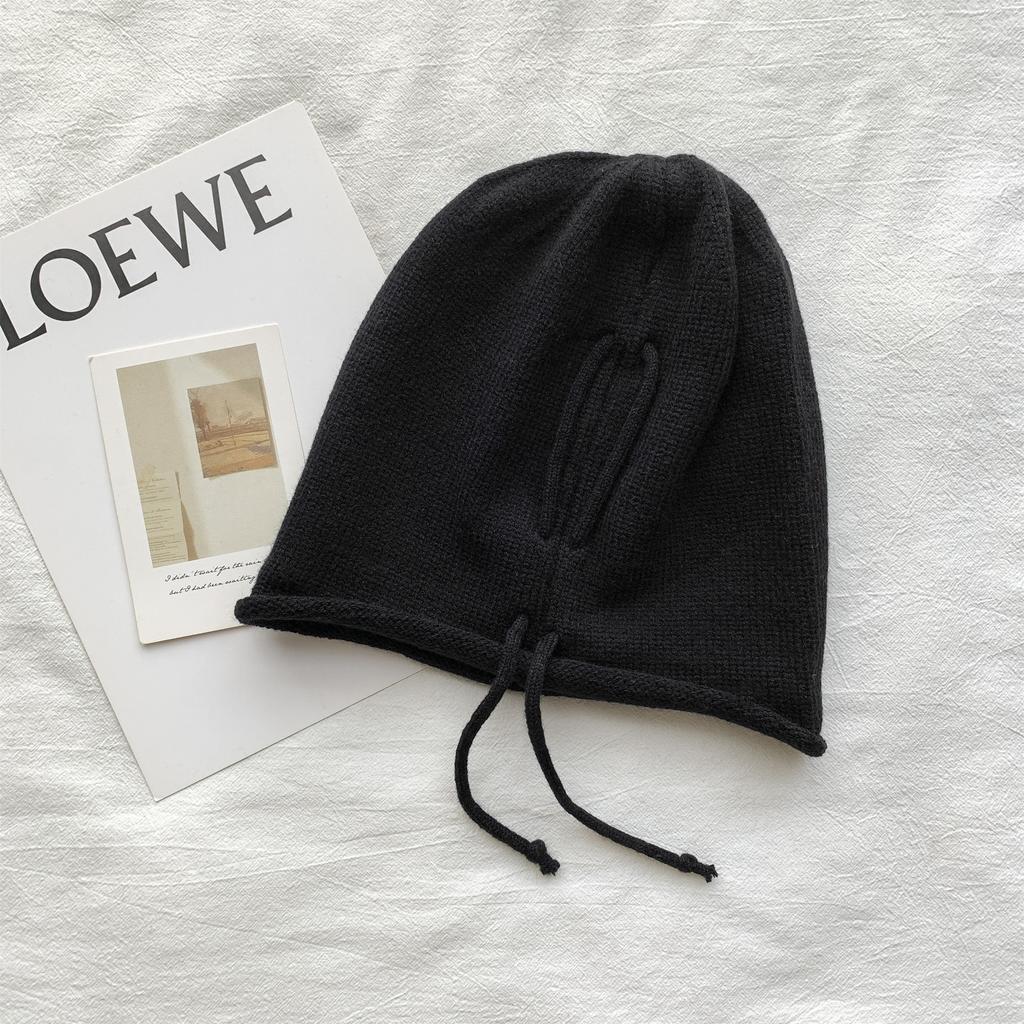 Pile Hats Women's Autumn and Winter Versatile Warm Hemming Knitted Cold Hats Big Head Circumference Showing Face Small Wool Hats