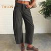 Women Corduroy Pants Elastic Waist Mid-rise Button Zipper Fly Wide Leg Casual Trousers with Pockets Solid Color Slacks