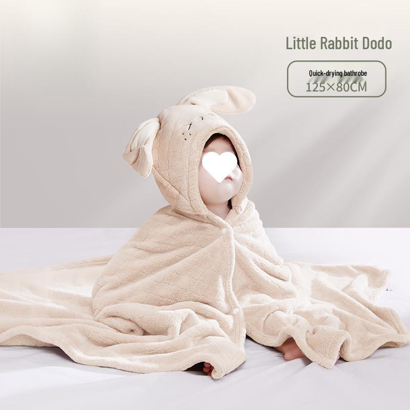 Детское быстросохнущее пончо с капюшоном - Толстый, впитывающий коралловый флис, детский банный халат 125*80cm