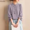 ZANZEA Women Casual Stand Collar Solid Color Loose 3/4 Sleeve Blouse