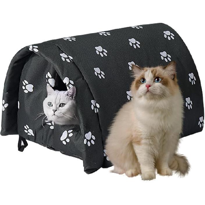 Cat House for Outdoor Cats in Winter, Feral Cat Shelter, Cat House Thickened Weatherproof Foldable, Stray Cats Shelter Rainproof and Sunscreen Oxford M чёрный