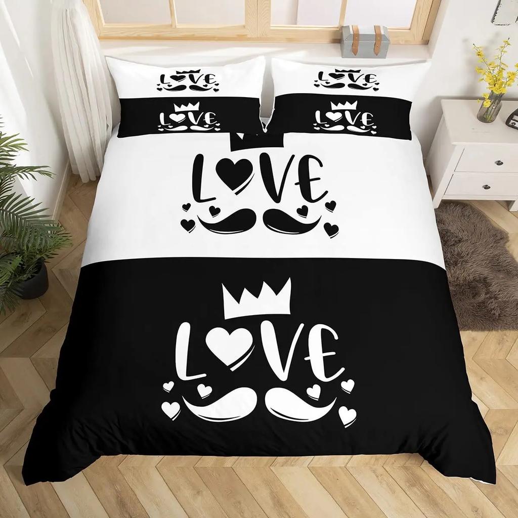 Mr And Mrs Duvet Cover Set King Black Love And Gold Bedding Set For Couples Cute Romantic Valentines Gifts Comforter Cover Sets