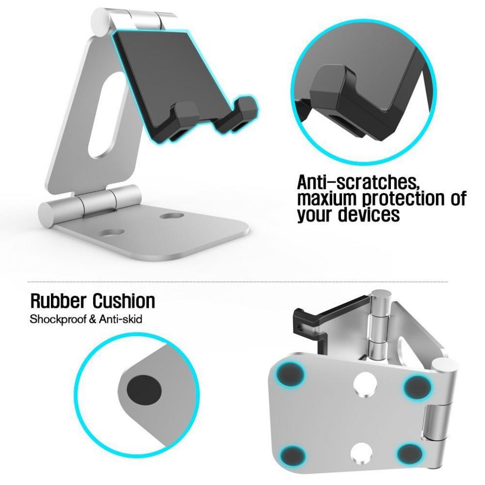 Mobile Phone & Tablet Desktop Holder: Adjustable Double-Fold Aluminum Stand