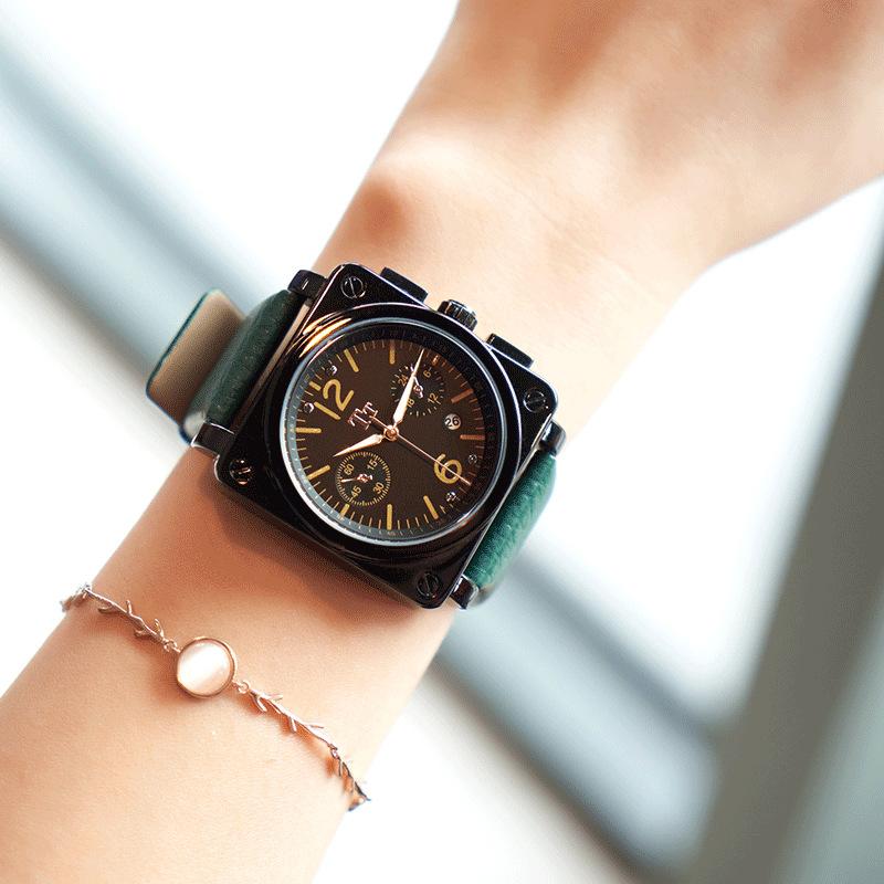Square Fashion Trend Large Dial Calendar Waterproof Watch Female, Wind Pilot Army Men'S Watch