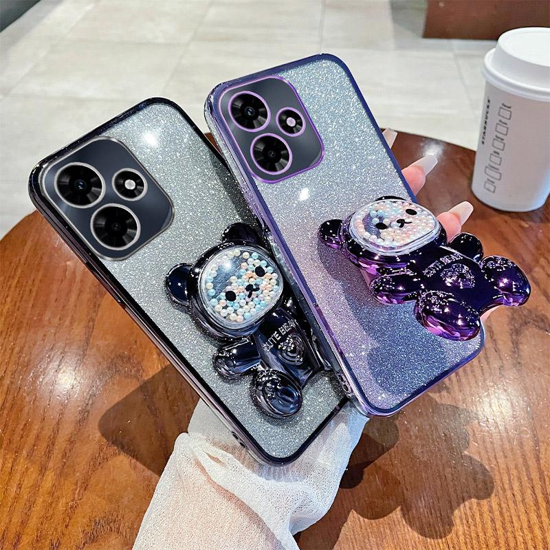 Candy Bear Stand Holder Glitter Phone Case Realme C67 C65 C63 C61 C55 C53 C51 C35 C33 C31 C30 C20 C21Y C25Y C11 C15 C17 4G Cover