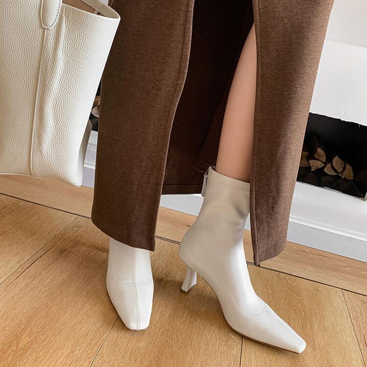 

Korean version of leg-wrapped thin boots 2025 autumn and winter new square head elastic boots women s leather boots high heel short boots women s 39