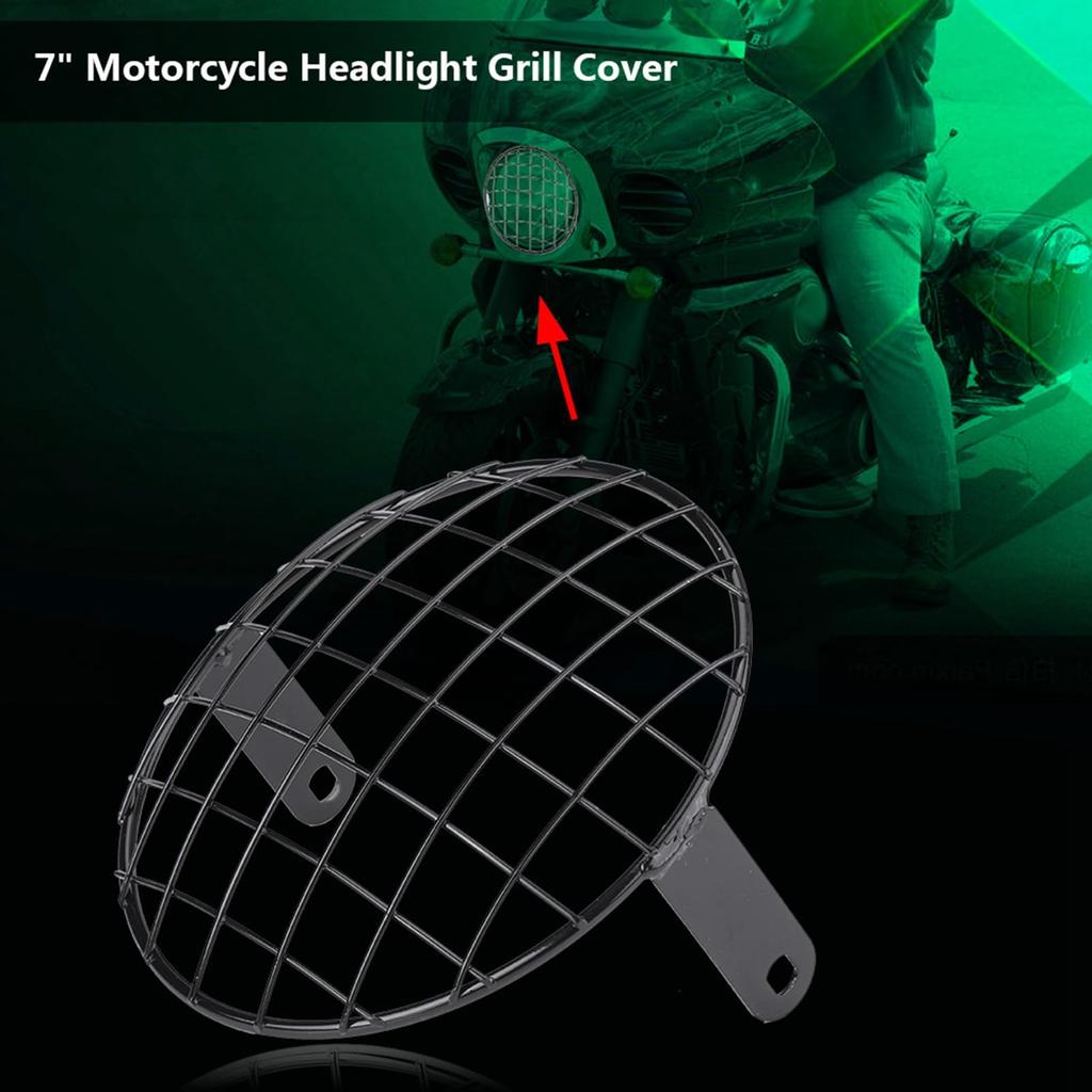 8" Headlight Grille, Motorcycle Headlight Mesh Grille Cover Side Mount Universal Lamp Protector