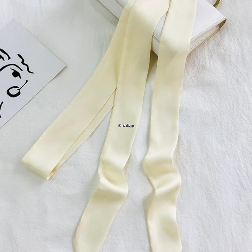Women's Solid Silk Ribbon Scarf: Thin, Long, Narrow Neck Tie & Shirt Accessory