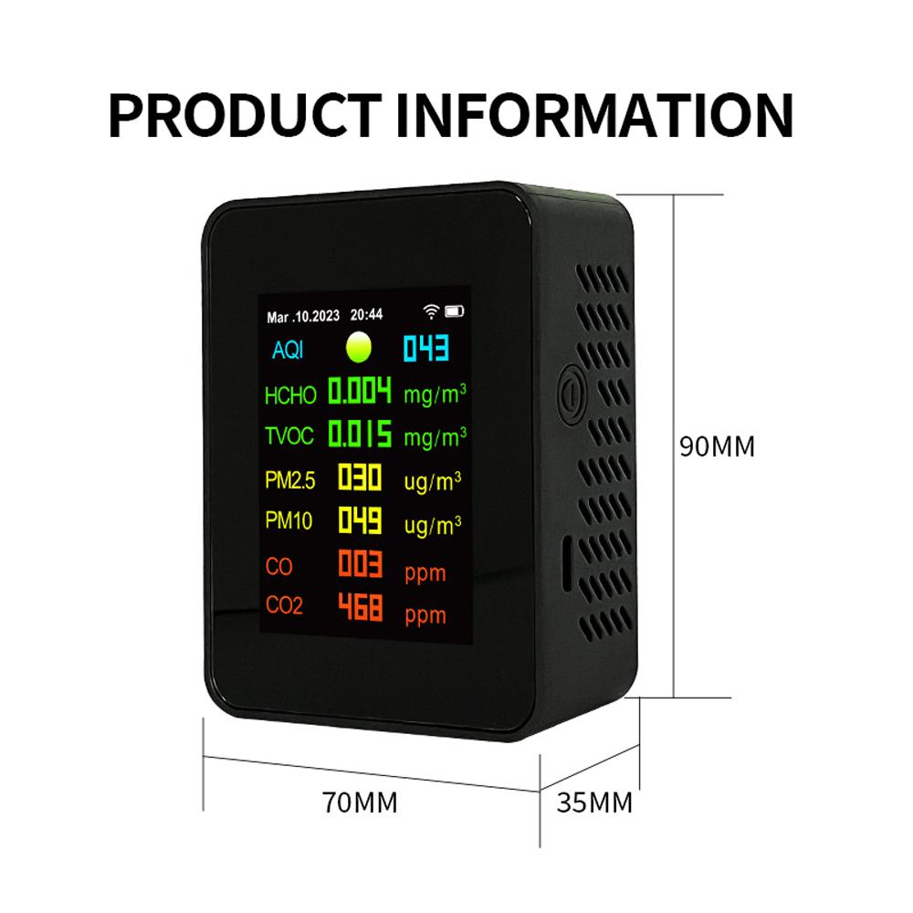 Tuya Wifi Portable Air Quality Meter 7in1 PM2.5 PM10 Carbonic Oxide Carbon Dioxide TVOC HCHO AQI