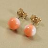 Pink Coral and Garnet Coral Earrings, Round Beads, Gold-filled, Undyed
