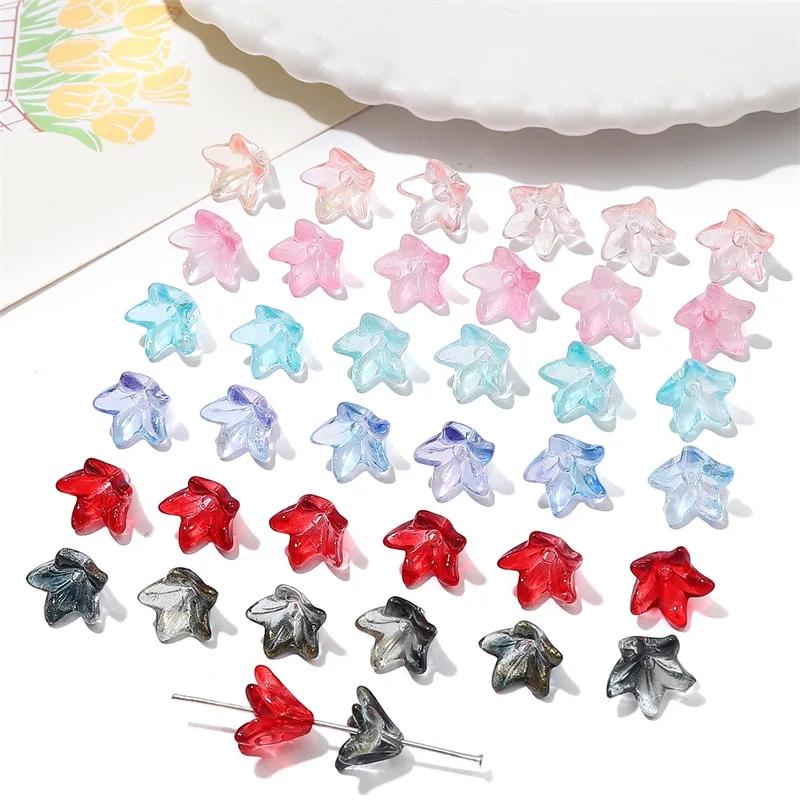 ZW52 20pcs 10x13mm Colorful Lily Cute Flower Glass Bead Charm Handmade Diy Earrings Necklace Bracelet Jewelry Accessories
