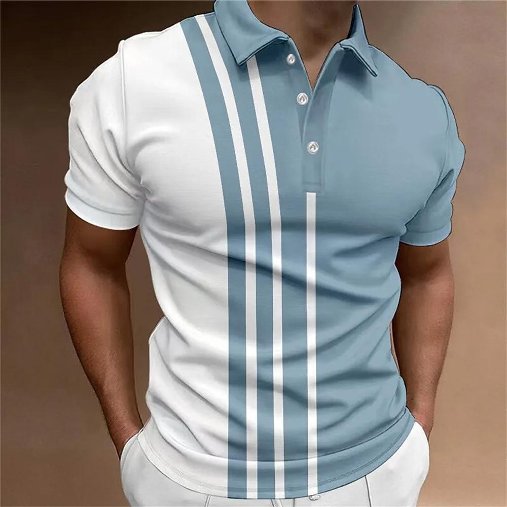 Men's Button Polo Shirt, Collar Short Sleeved Shirt, Button Striped Collar Casual Sportswear, Trendy T-shirt