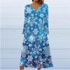 Fashion Women's Casual Fashion Print Pocket V-neck Pullover Long Sleeve Dress