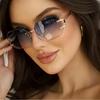 Unisex Metal Frameless Octagonal Sunglasses, Gradient Lenses With UV Protection For Daily And Outdoor Use