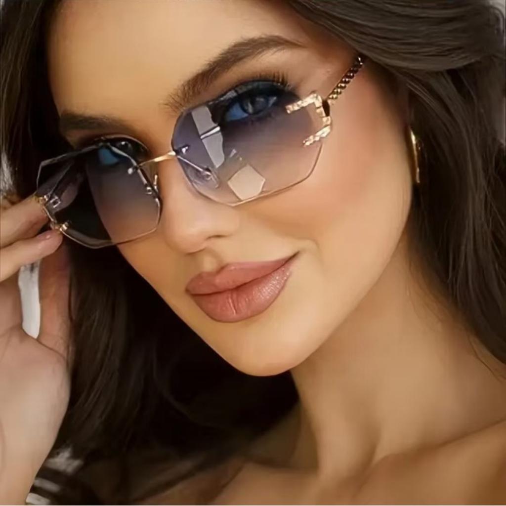 Unisex Metal Frameless Octagonal Sunglasses, Gradient Lenses With UV Protection For Daily And Outdoor Use