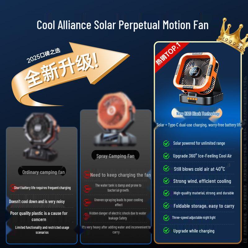 2025 Rechargeable Solar Camping Fan with High Wind Power and Long Battery Life