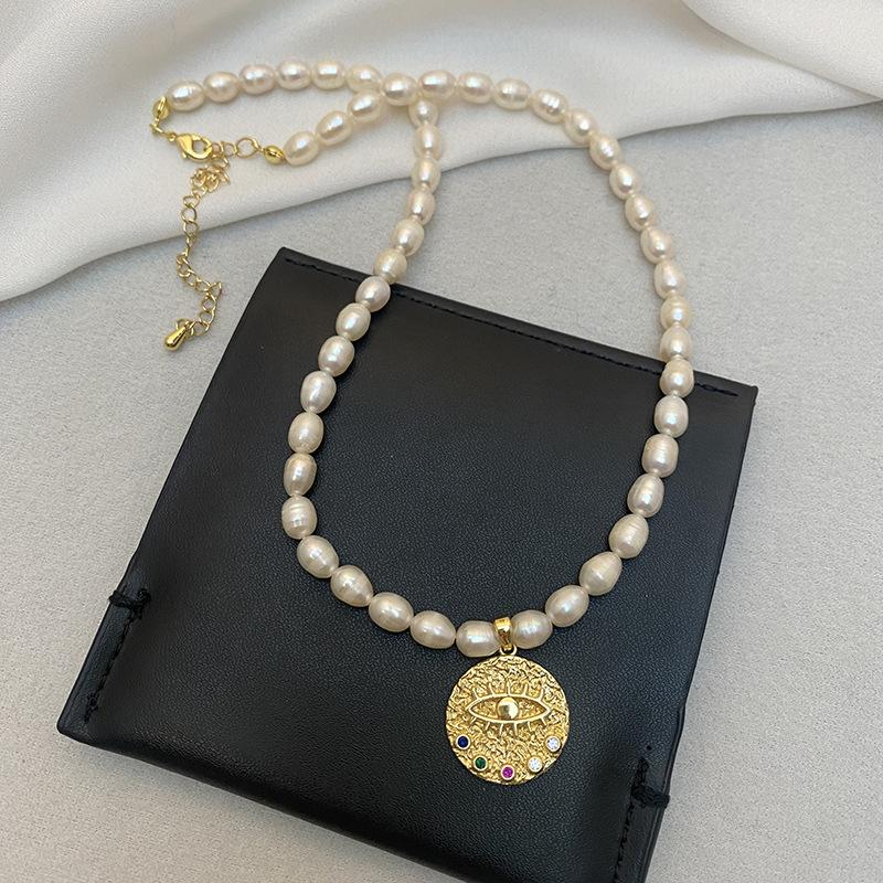 

Hot Sell Retro Devil s Eye Pendant Natural Freshwater Pearl 14K Gold Filled Female Necklace Halloween Gifts Never Fade 45cm