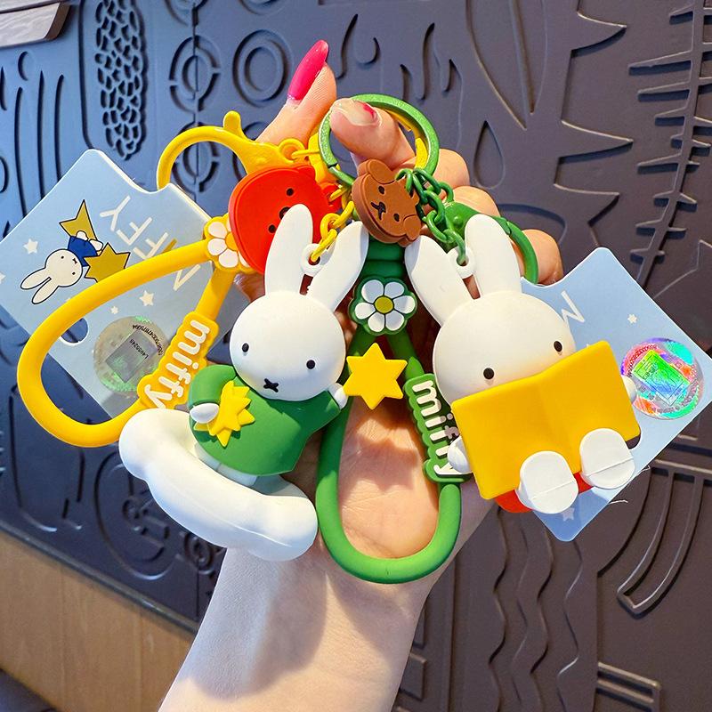New Kawaii Miffy Rabbit Keychain Cartoon Couple Backpack Pendant Car Key Accessories Creative Festival Gifts