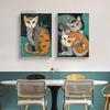 Abstract Gustav Klimt Style Cats Art Canvas Painting Cute Pet Cat Graffiti Art Posters and Prints Wall Art Pictures Home Decor