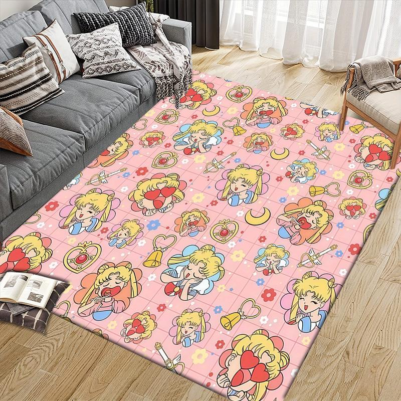 Sailor Moon5 Flannel Pattern Square Carpet,Area Rug,Carpet Rug for Living Room Bedroom Sofa Playroom Decor,Non-slip Floor Mat