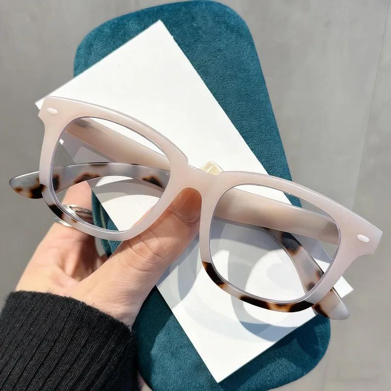 New Square Frame Studs Presbyopia Glasses Oversized Fashion Color-Block Blue Light Blocking Reading Glasses with Plus Diopters