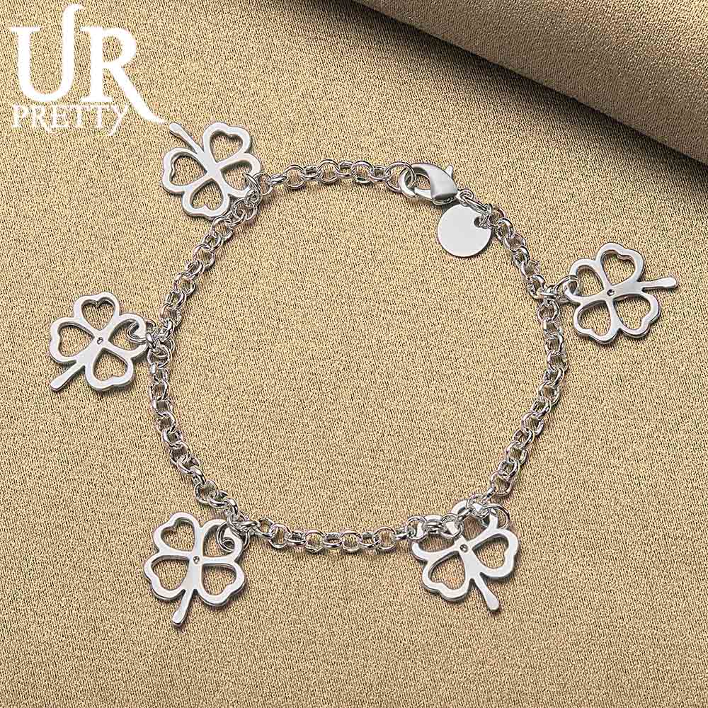 925 Sterling Silver Clover Flower Pendant Bracelet Chain Fashionable Wedding Jewelry