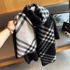 2025 Women's Classic Plaid Scarf - Black & White Korean Style Neck Warmer for Early Autumn & Winter