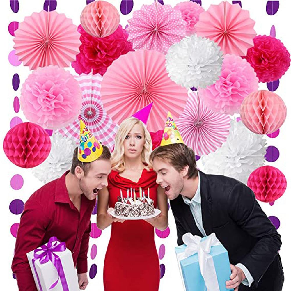 Party Birthday Decoration Arrangement Paper Fan Flower Honeycomb Ball Paper Flower Ball Balloon Cover Baby Birthday Arrangement