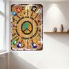 Vintage Metal Sign with Peace Symbol, Trees & Colorful Guitars, Musical Notes - 1960s Counterculture Peace & Music Art for Home