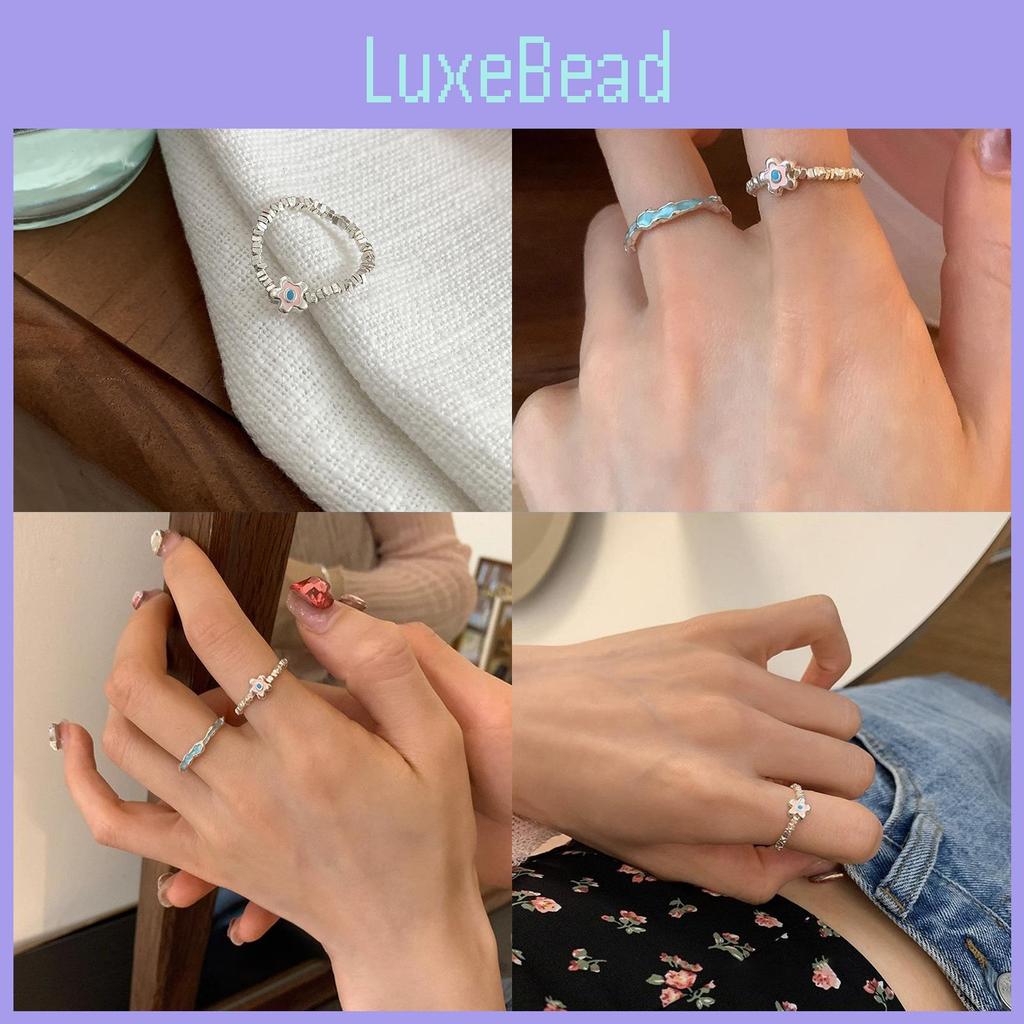 Stylish Korean Minimalist Flower Beaded Ring For Women Adjustable Open Finger Design