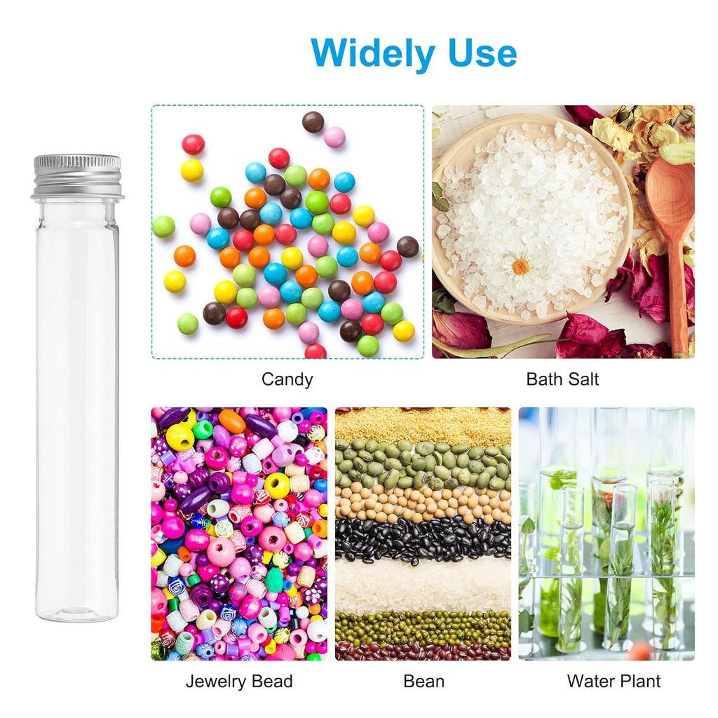 PATIKIL 65ml Test Tubes Set, 24pcs 6x1" Plastic Clear Flat Bottom Test Tube Containers with Labels for Bead Party Candy Bath Salt Storage Plant