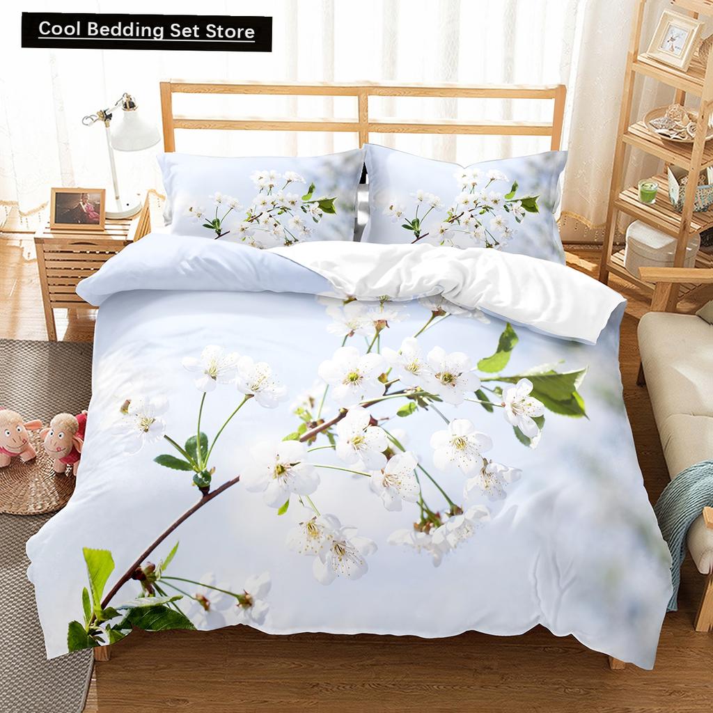 Spring Flowers King Queen Duvet Cover Colorful Floral Bedding Set Cherry Blossoms Quilt Cover 2/3pcs Polyester Comforter Cover